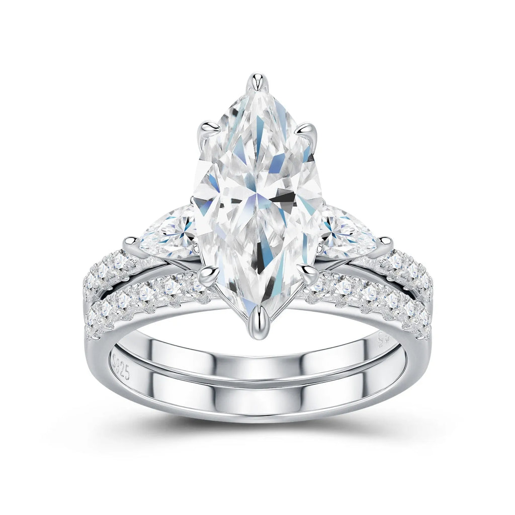 Silver moissanite ring with geometric horse eye inlay for women, US size 7, affordable luxury style