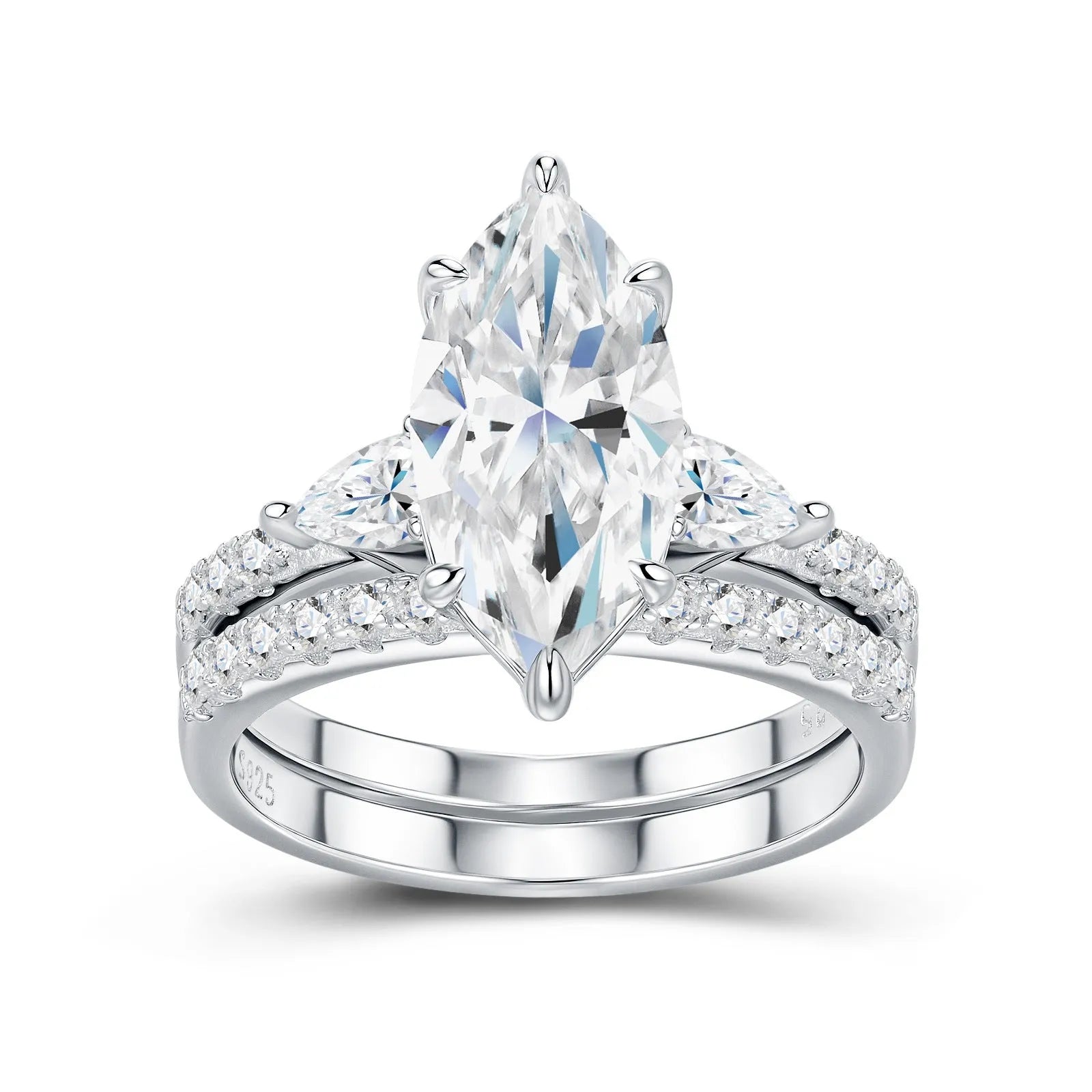 Silver moissanite ring with geometric horse eye inlay for women, US size 7, affordable luxury style