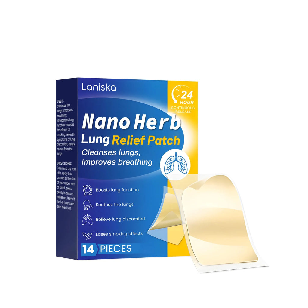 Box of 14 Lung Care Soothing Patches with ginger, licorice, and ginkgo leaf extract.