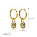 Close-up of women's copper oval zircon drop earrings in army green, showing post and clutch back.