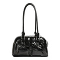 Women's PU shoulder bag horizontal square shape bow stitching detail black colour option