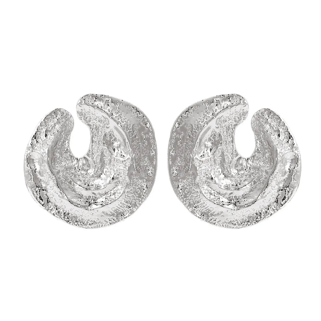 Exaggerated geometric women's earrings with irregular pleats and textured concave-convex surface