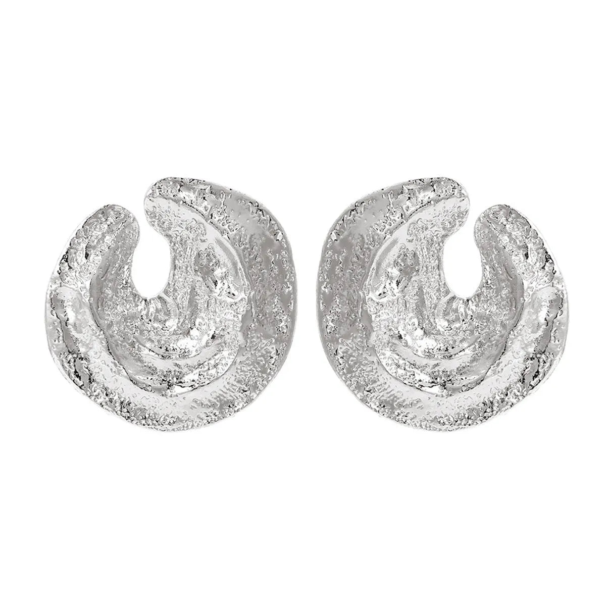 Exaggerated geometric women's earrings with irregular pleats and textured concave-convex surface