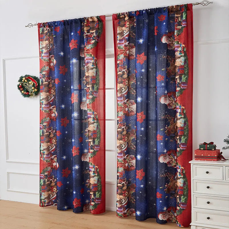 American-style rectangular curtain with printed festive design showing semi-sunshade function