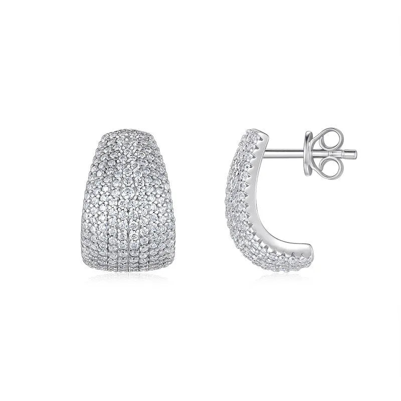 Geometric sterling silver stud earrings with a d-e colour moissanite stone.