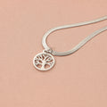 Stainless steel necklace with a U-shaped tree pendant on an adjustable snake chain.