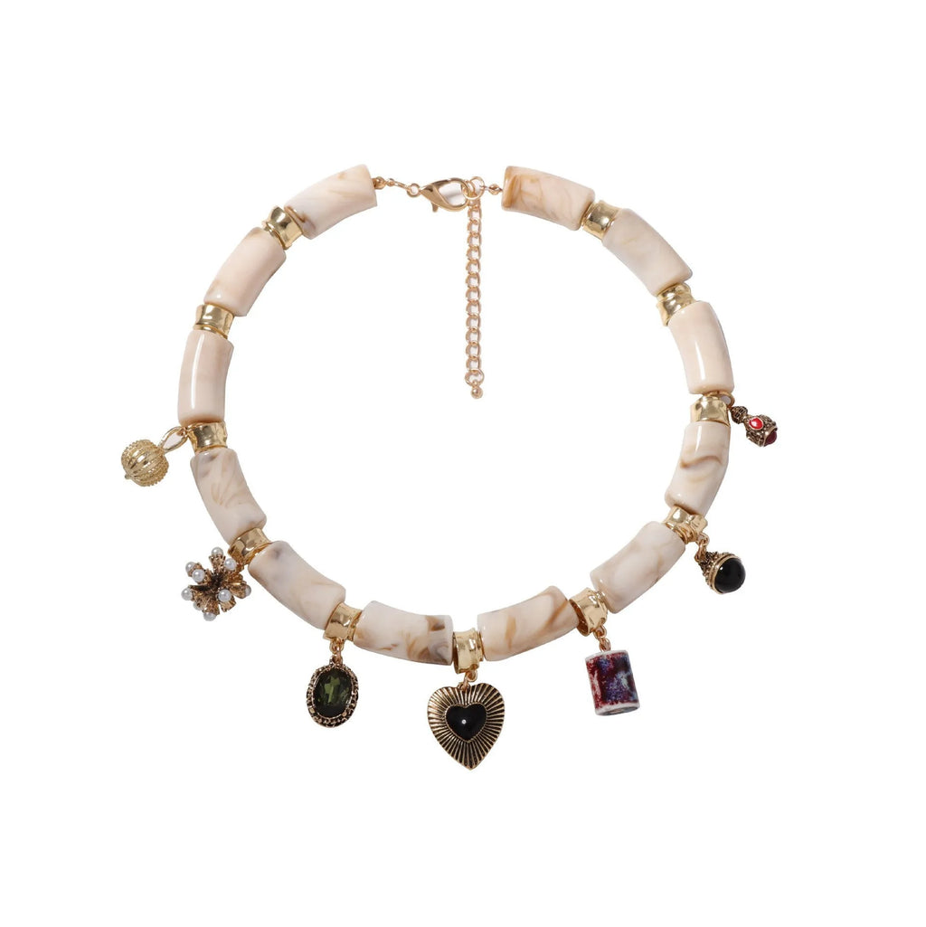 Resin bamboo heart pendant necklace with electroplated finish in picture colour