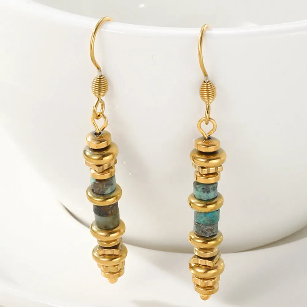 Retro geometric titanium steel dangle earrings with 18K gold plated finish for women