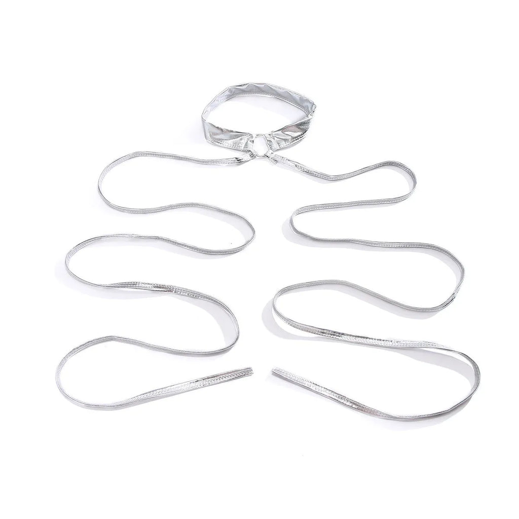 Silver alloy thigh chain with lace-up cross design and geometric shape for women