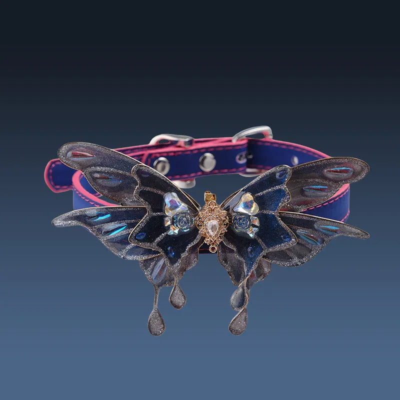 Purple colour-changing butterfly necklace with alloy pendant on regular chain