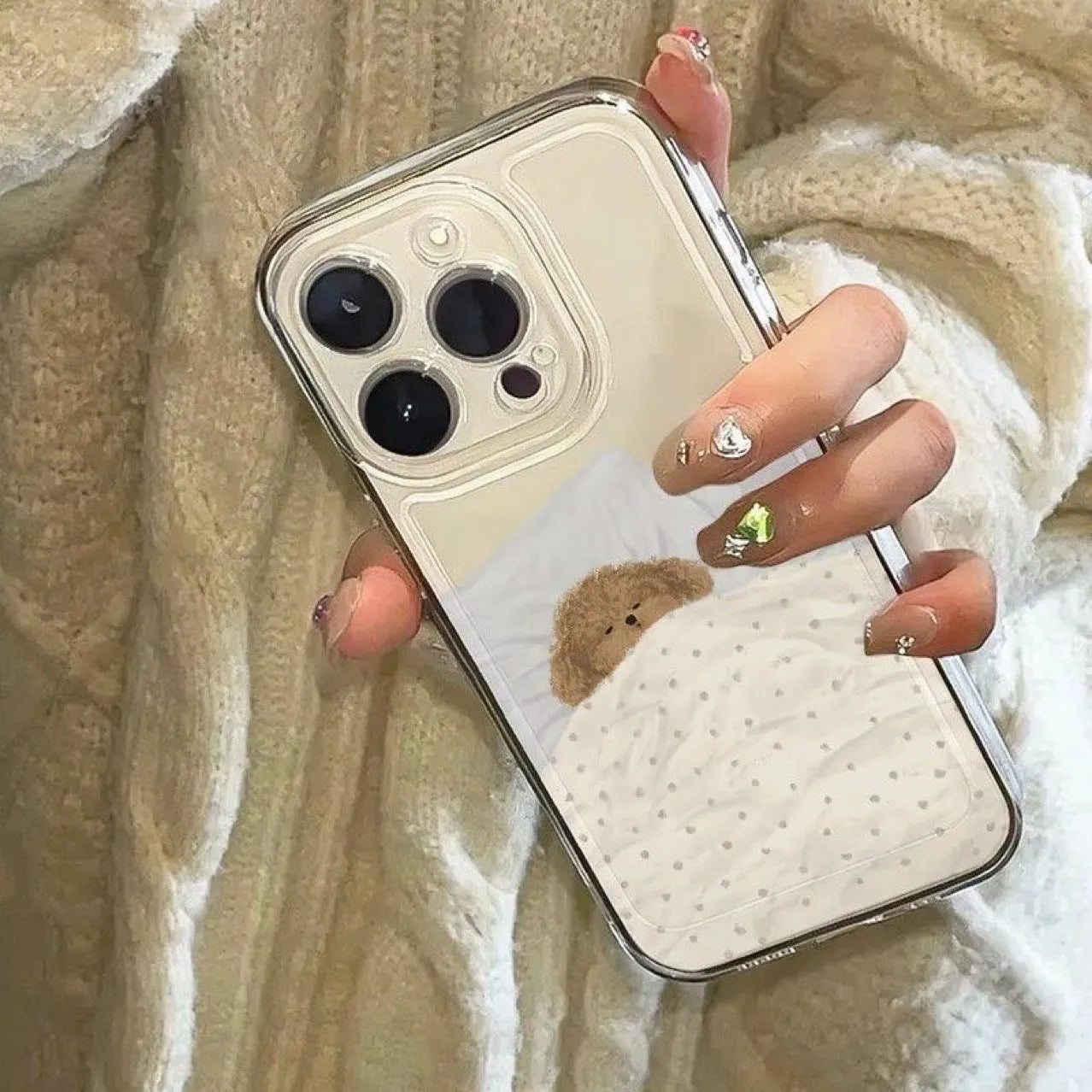 Transparent TPU iPhone case with sleeping cat or dog pattern design