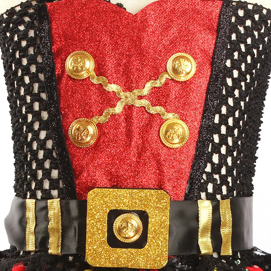 Girls sleeveless pirate costume dress with sequins and gauze mesh, Pirates of the Caribbean themed.