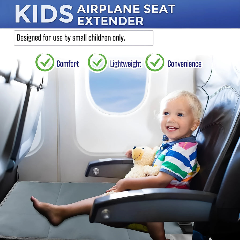 Portable children's aircraft pedal seat extender in nylon with adjustable strap and optional drawstring pocket