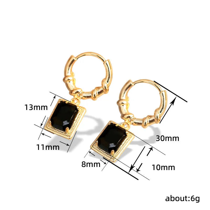 Geometric black zirconia and copper earrings with a quadrilateral shape, E2506 Black colour.