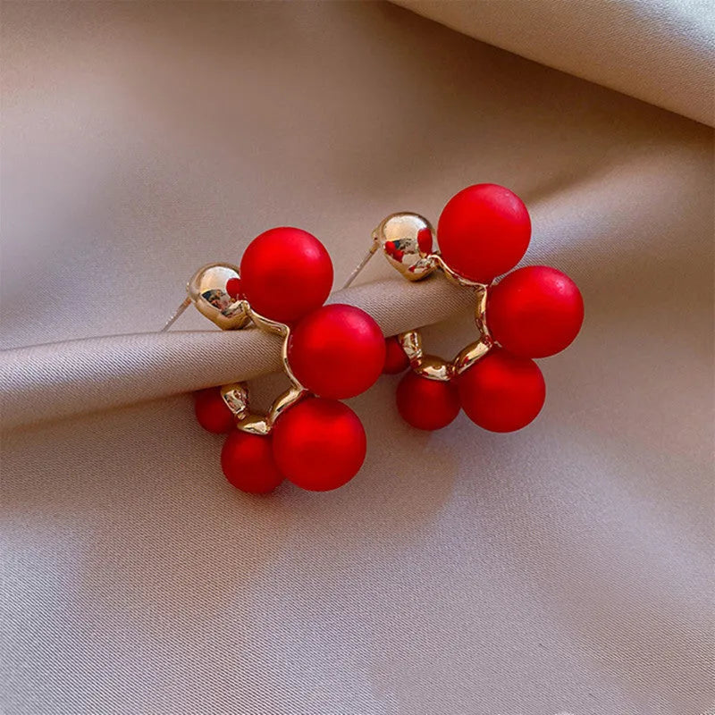 Red bell-shaped alloy dangle earrings for women