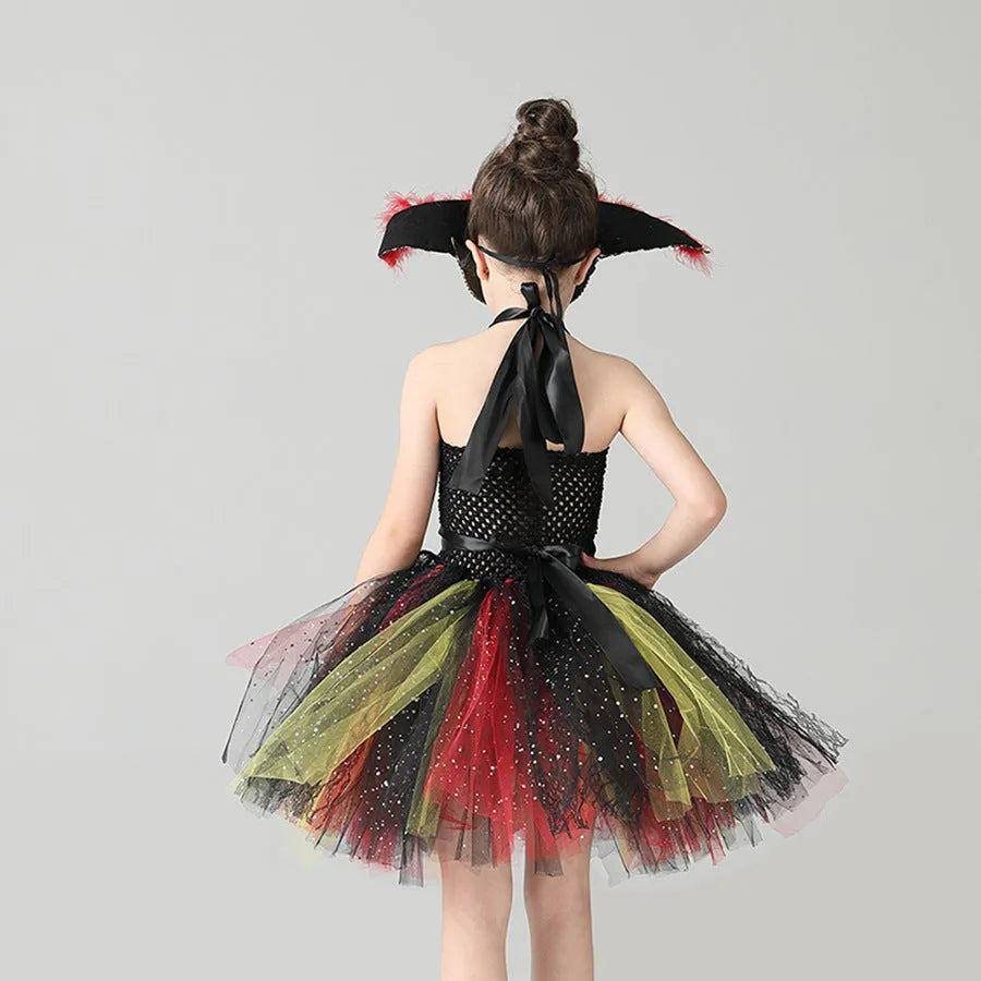 Girls sleeveless pirate costume dress with sequins and gauze mesh, Pirates of the Caribbean themed.