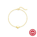 S925 sterling silver women's bracelet with glossy gold tone heart charm and lobster clasp closure