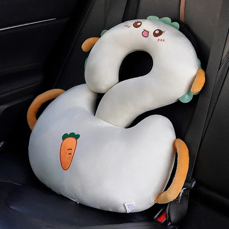 Square cartoon animal hug car cushion pillow on a car seat in light cat colour