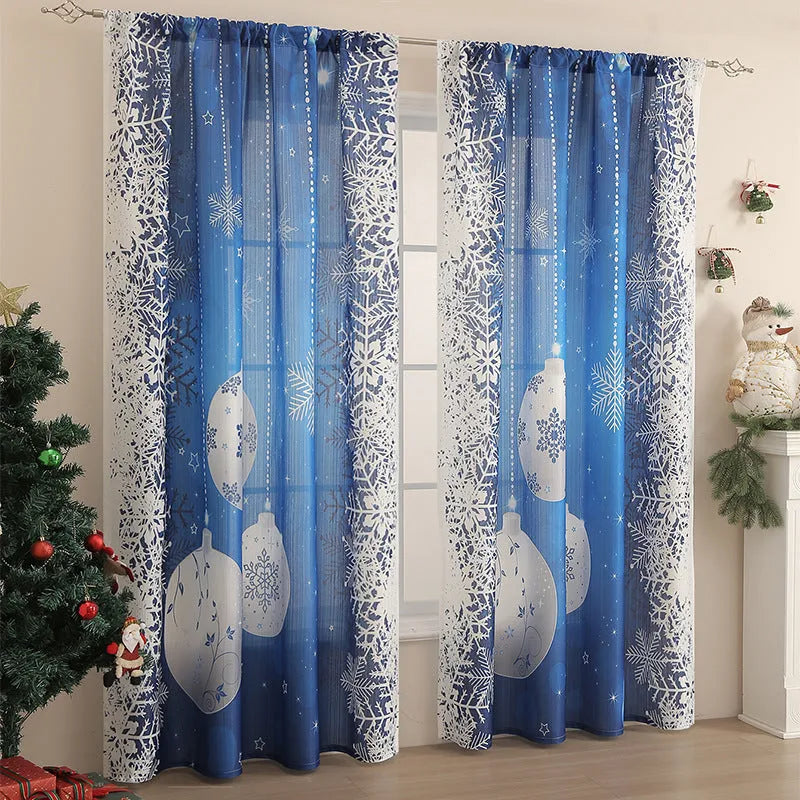 American-style rectangular curtain with printed festive design showing semi-sunshade function