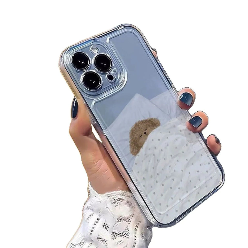 Transparent TPU iPhone case with sleeping cat or dog pattern design