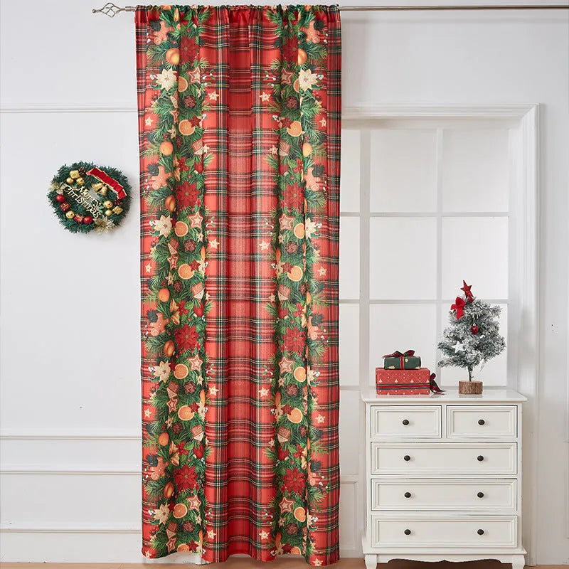 American-style rectangular curtain with printed festive design showing semi-sunshade function