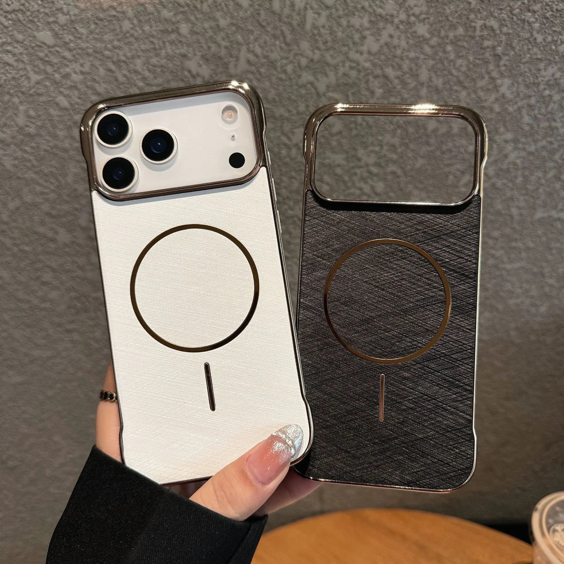Electroplated magnetic frameless phone case for iPhone 17 in multiple colour options.