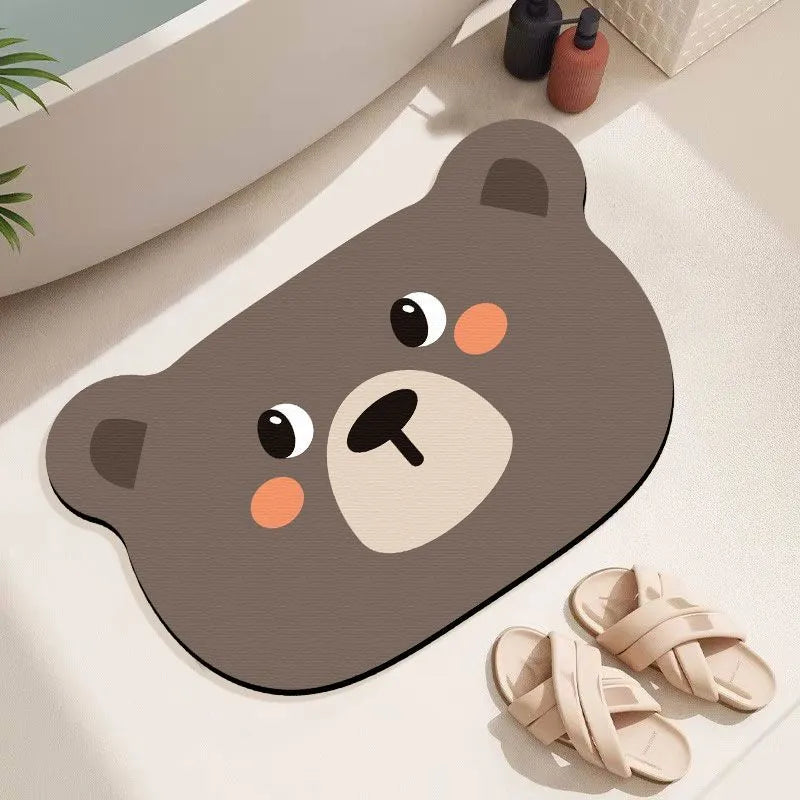 Cartoon animal diatom oil bathroom mat in alien shape for non-slip moisture absorption