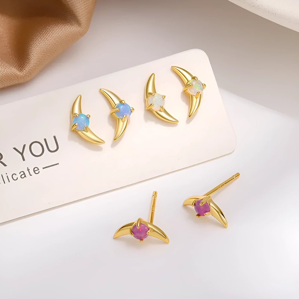 Geometric 925 silver earrings with stone accents in gold or platinum colour