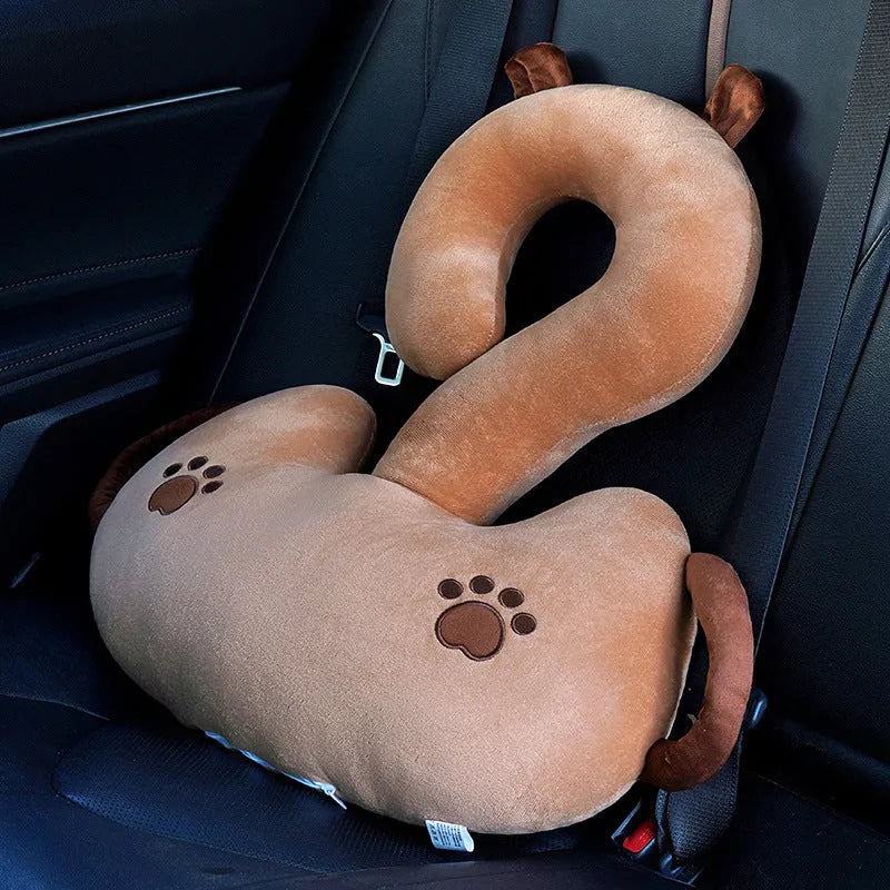Square cartoon animal hug car cushion pillow on a car seat in light cat colour