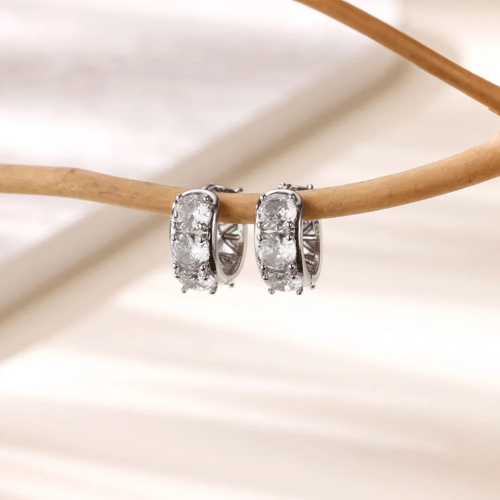 U-shaped ear clip earrings with inlaid zircon stones in stainless steel, colour E5772P