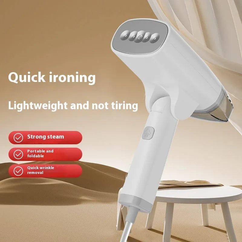 Blue and white handheld garment steamer with 1300W power and mechanical controls