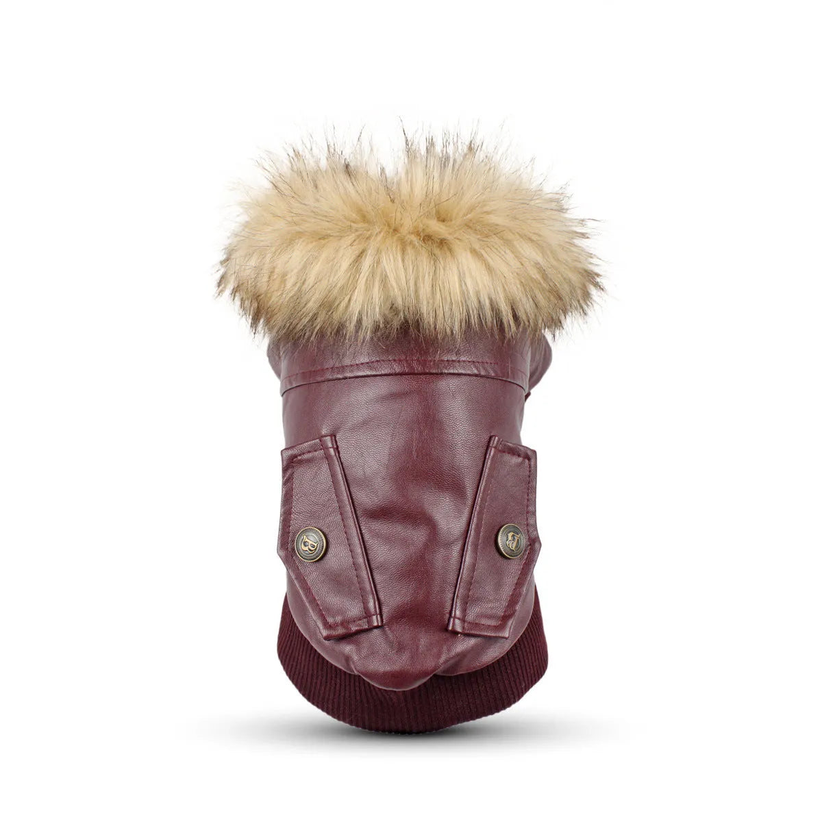 British-style leather dog coat with fur collar in black or wine red for autumn winter wear