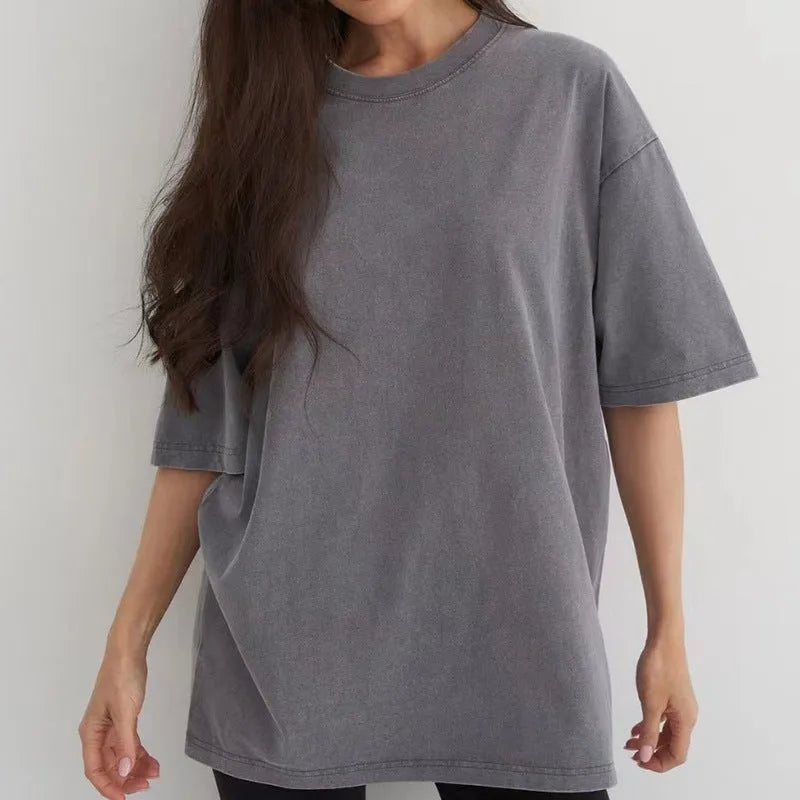 Men's cotton short-sleeved solid colour T-shirt, summer top, size S-XXL, in Washed Black