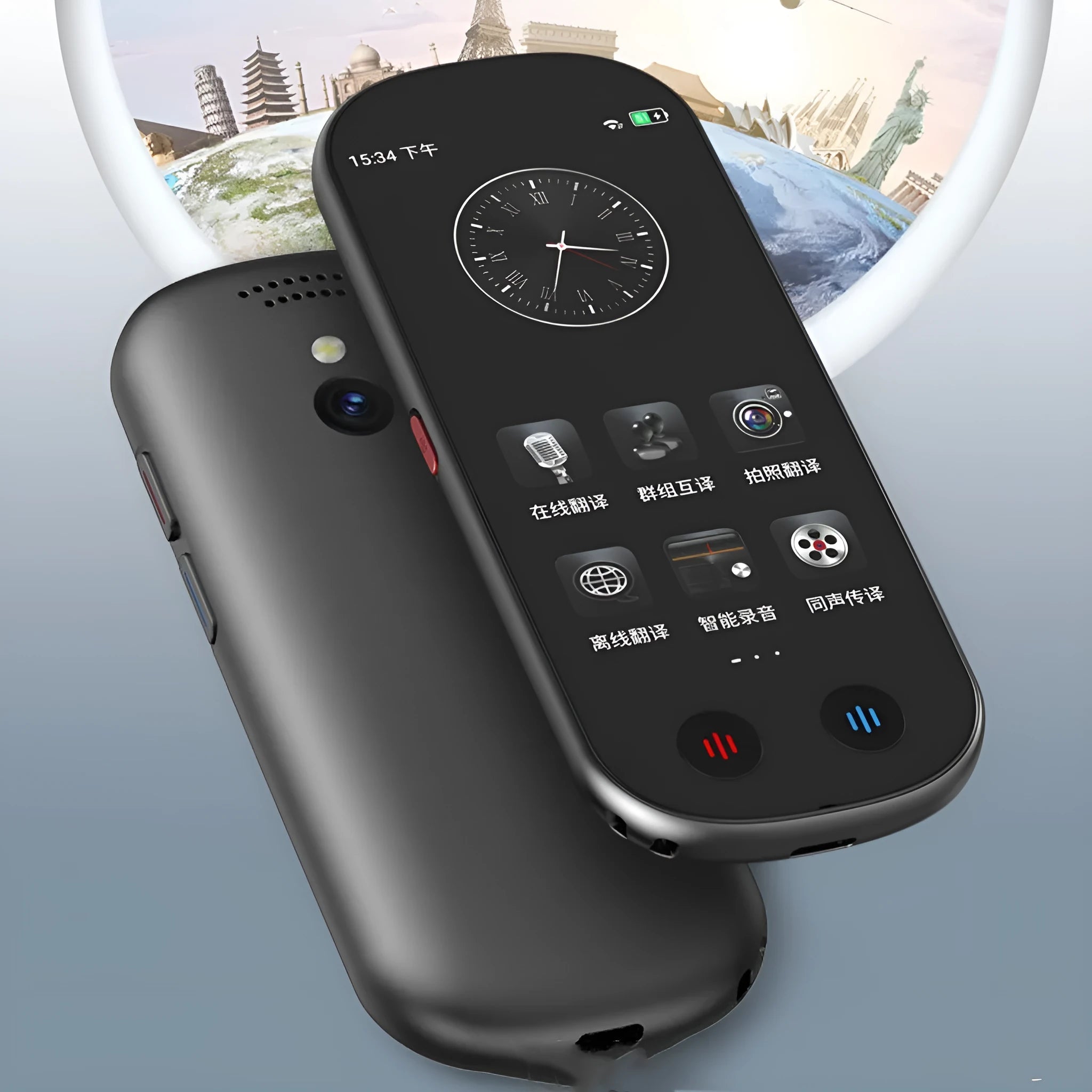 Black simultaneous interpretation translator with lanyard for business multilingual communication
