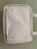 Black hanging waterproof cosmetic bag with clear compartments for toiletries