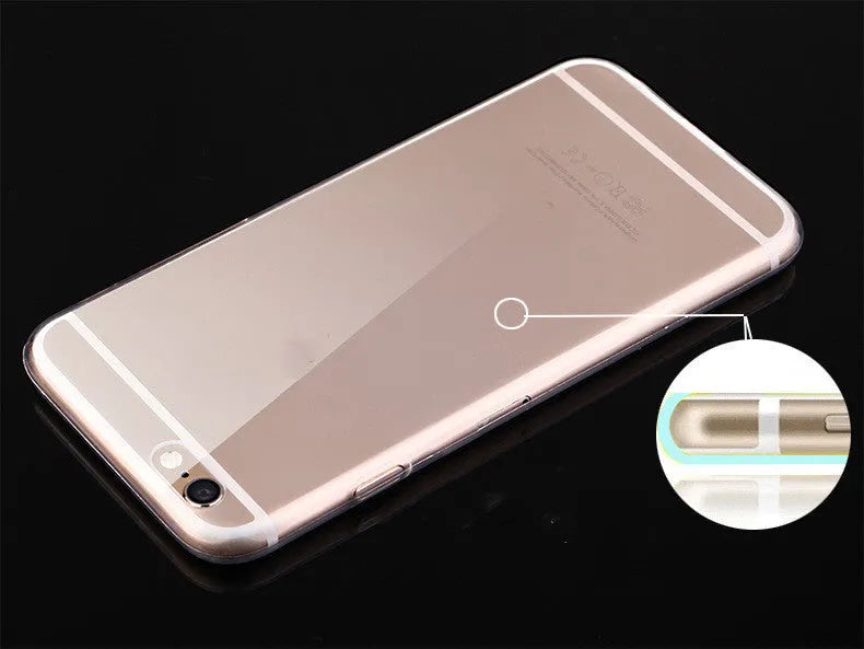 Transparent soft TPU case on an iPhone, showing the phone's screen and colour through the clear material.