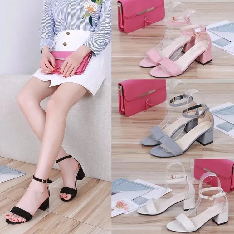 Ladies casual sandals in pink with suede upper, buckle closure, and chunky waterproof platform