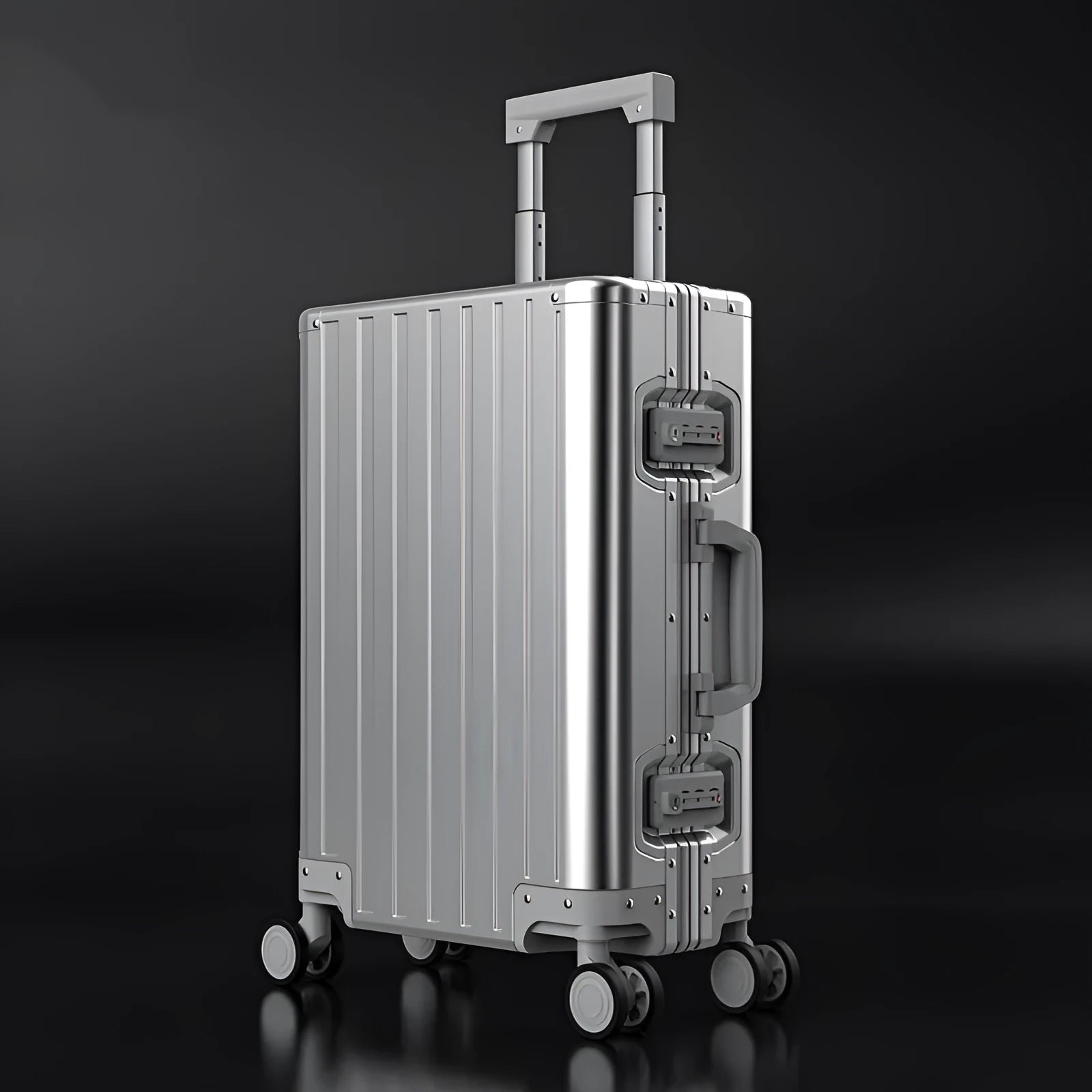 Aluminium-magnesium alloy luggage suitcase with striped pattern and silent spinner wheels