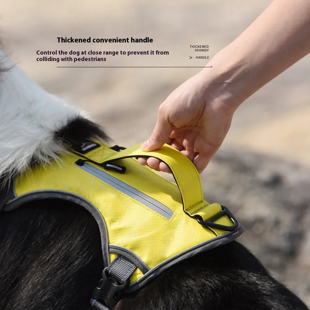 Reflective breathable explosion-proof Oxford cloth dog harness in orange on white background