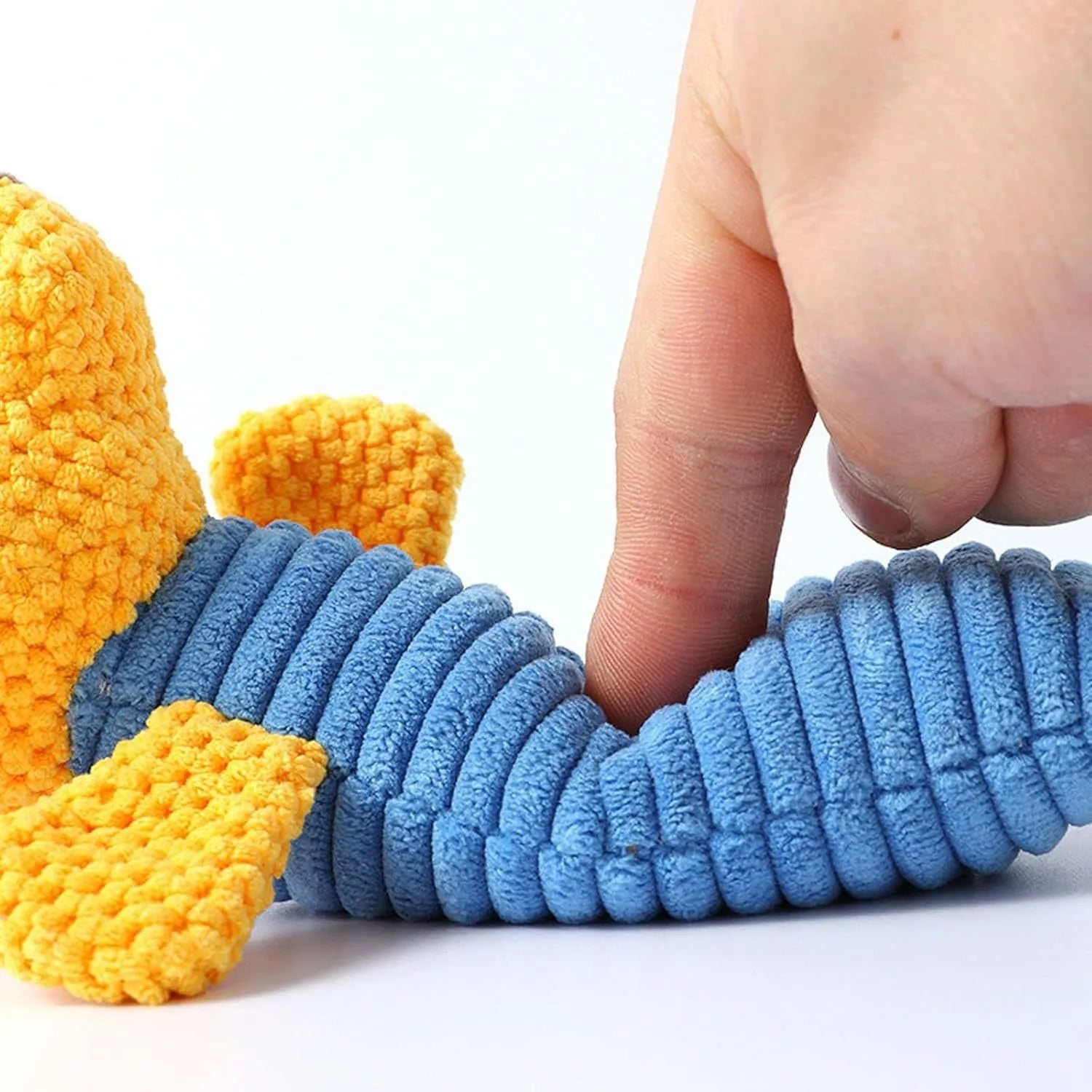 Dog squeaky chew toy in stuffed animal shape for dental cleaning, 19cm long