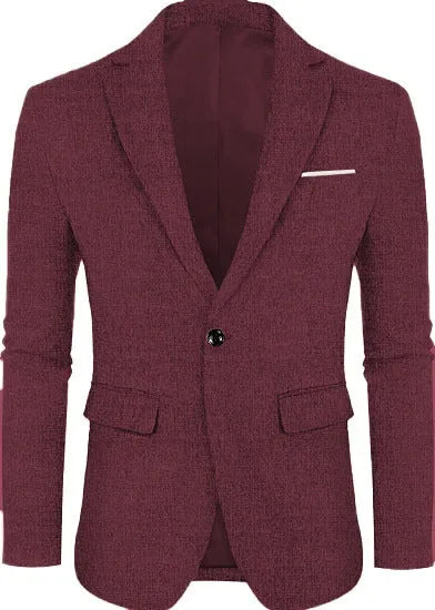 Men's linen leisure single button lightweight business suit jacket flat collar solid colour