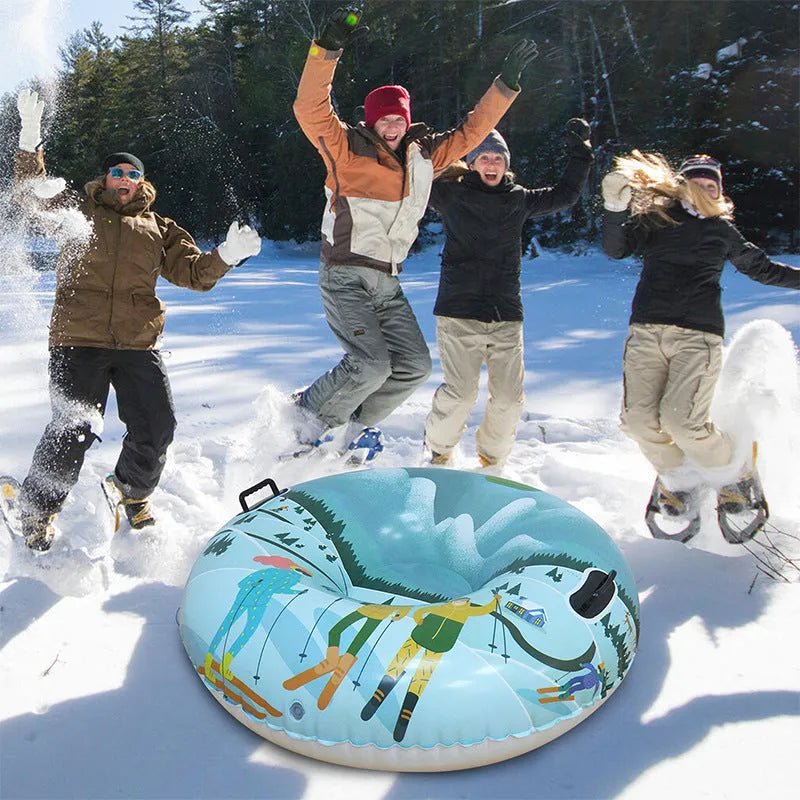 Colourful printed PVC ski ring toy for outdoor throwing games in red, blue, or mountain design.