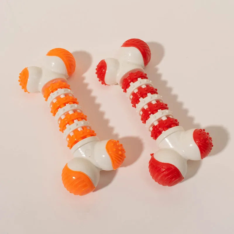Blue bone-shaped interactive dog toy for small breeds with a treat holder in the centre.