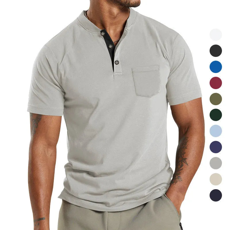 Plus size men's short sleeve button-down shirt in army green with chest pocket