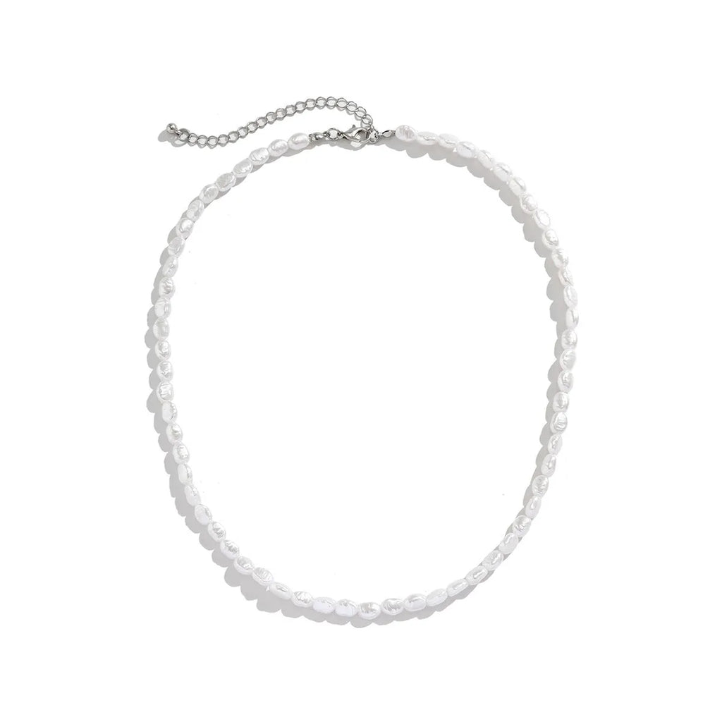 Men's white U-shaped pearl clavicle necklace with adjustable chain