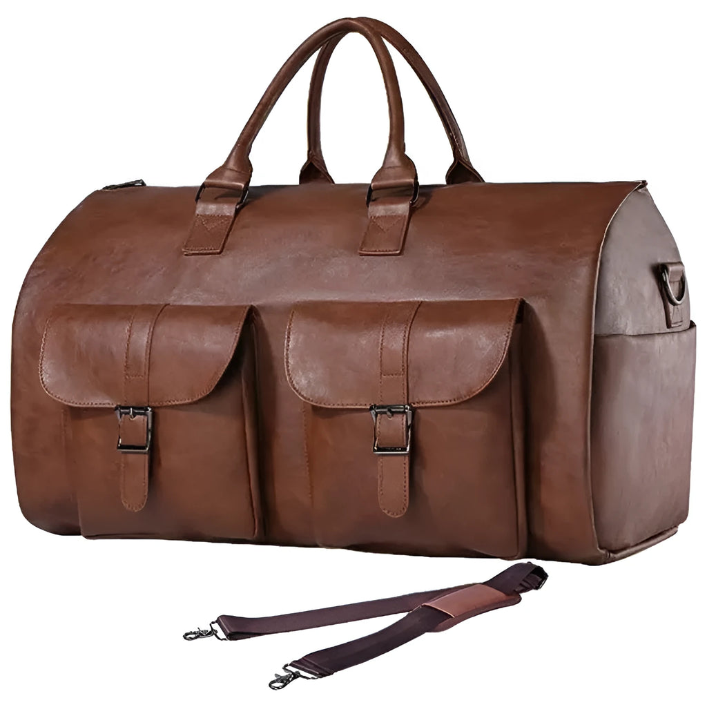 Portable folding PU leather travel bag in solid colour, 56x33x32cm, shown against neutral background