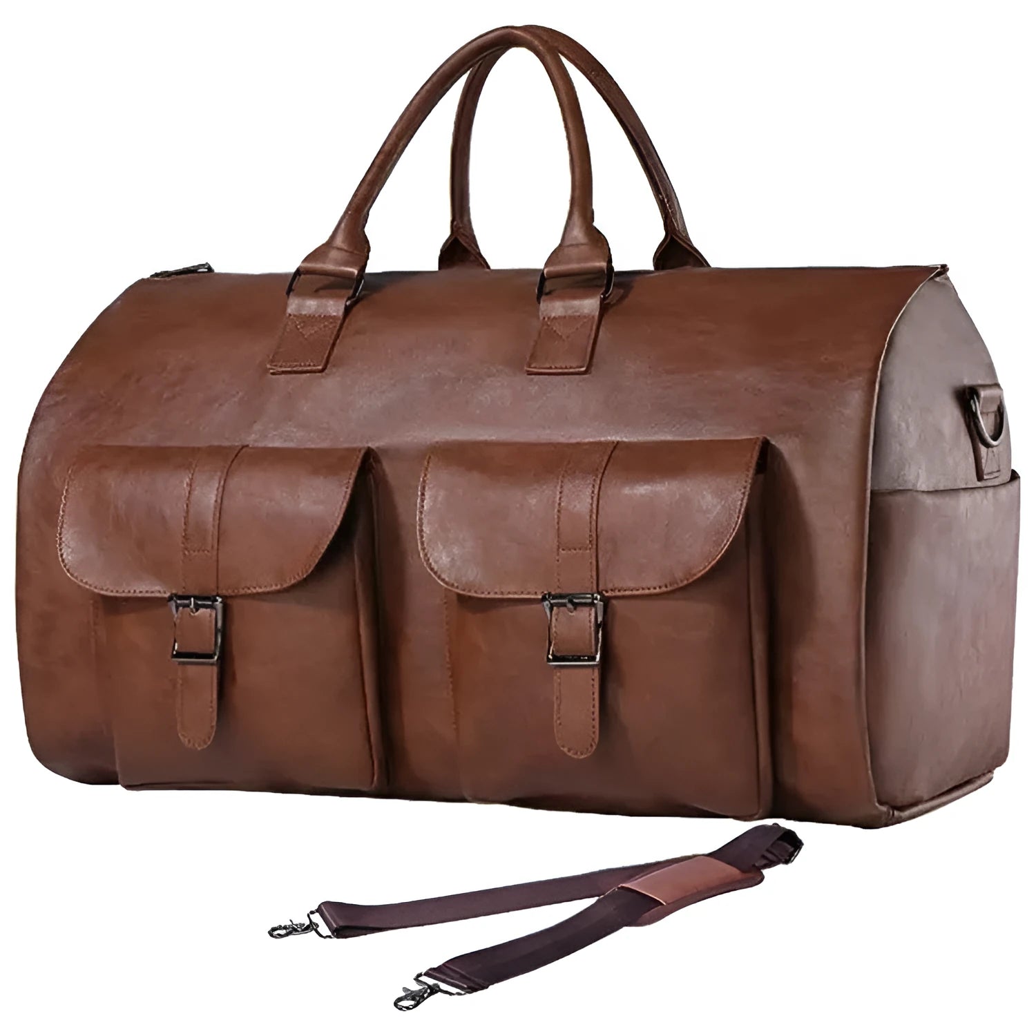 Portable folding PU leather travel bag in solid colour, 56x33x32cm, shown against neutral background