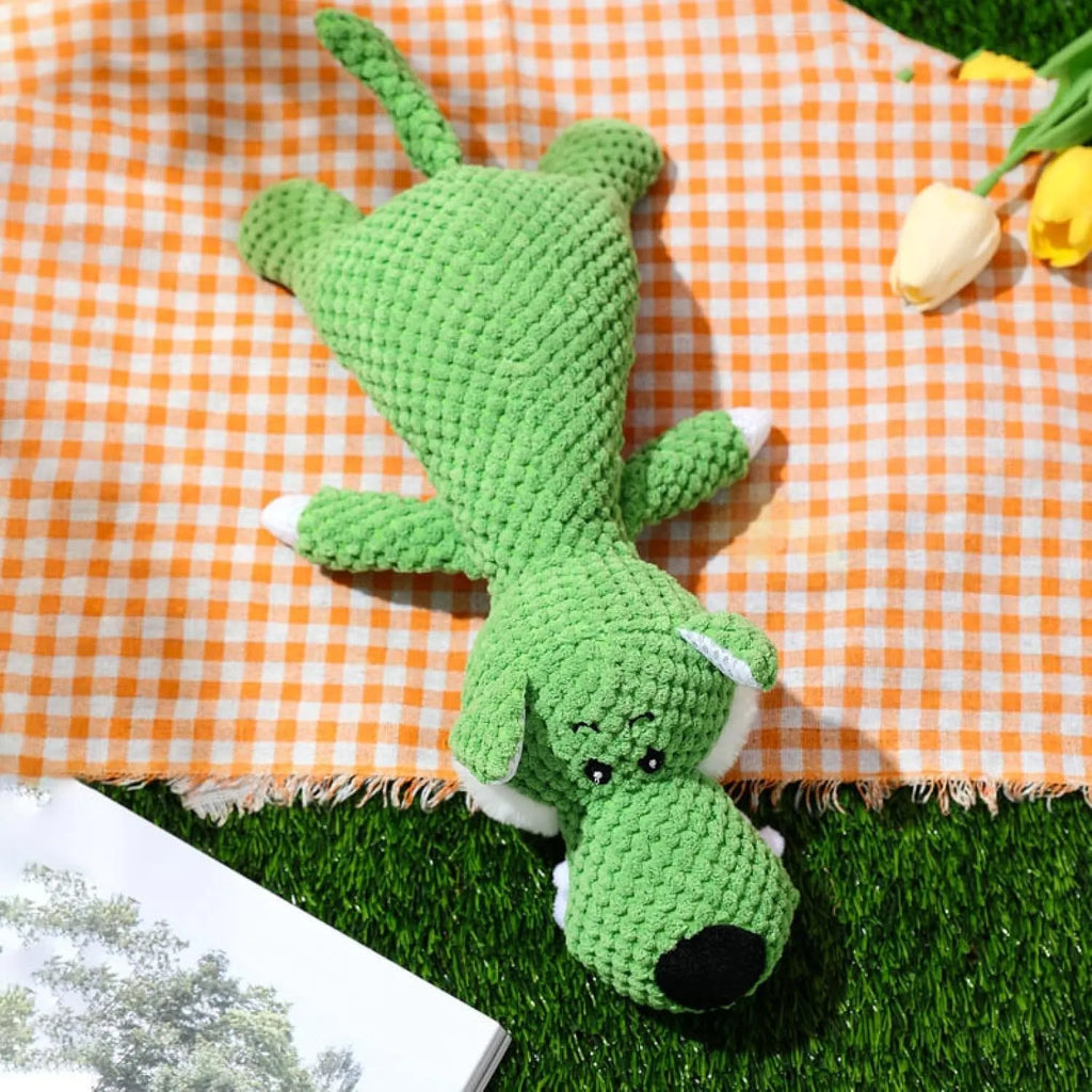 Corn kernel shaped dog plush toy for teeth grinding with interactive sound feature in grey colour