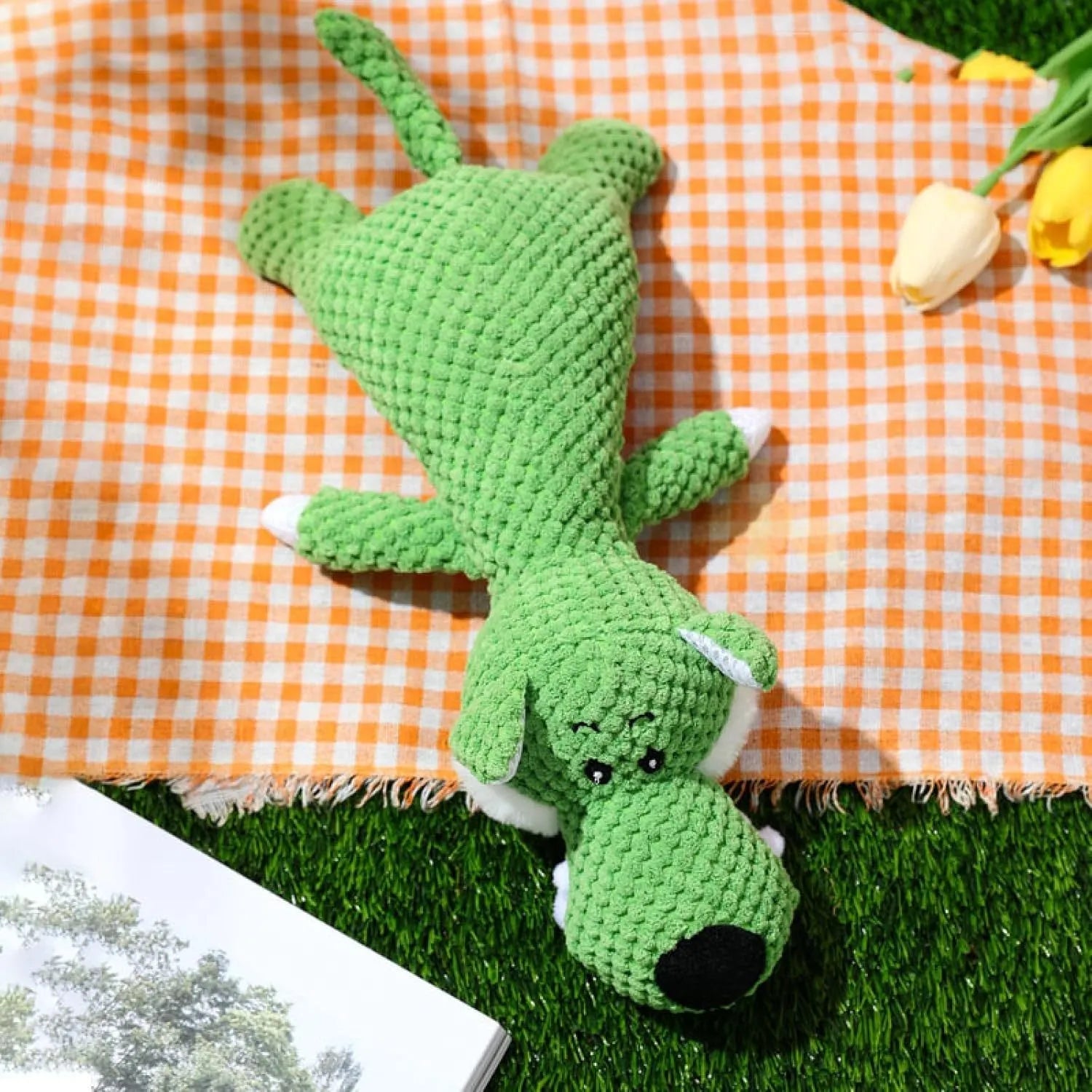 Corn kernel shaped dog plush toy for teeth grinding with interactive sound feature in grey colour