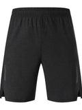 Man wearing forest green stretch spandex casual shorts with a mid-waist fit and shorts length.